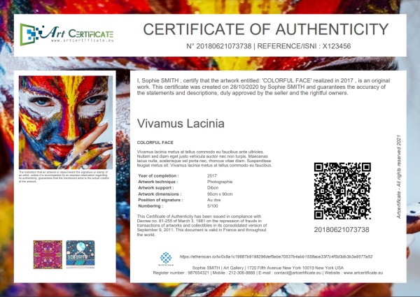 Certificate of authenticity COA blockchain for artwork