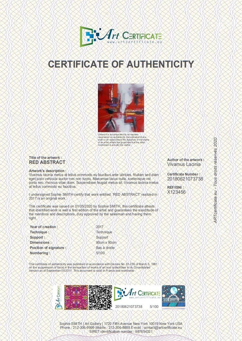 Certificate of authenticity COA blockchain for artwork